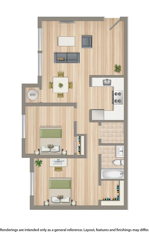floor plan rendering of a 2 bedroom apartment at jasper place in washington dc